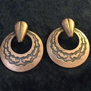 Copper stamped post hoop earrings.